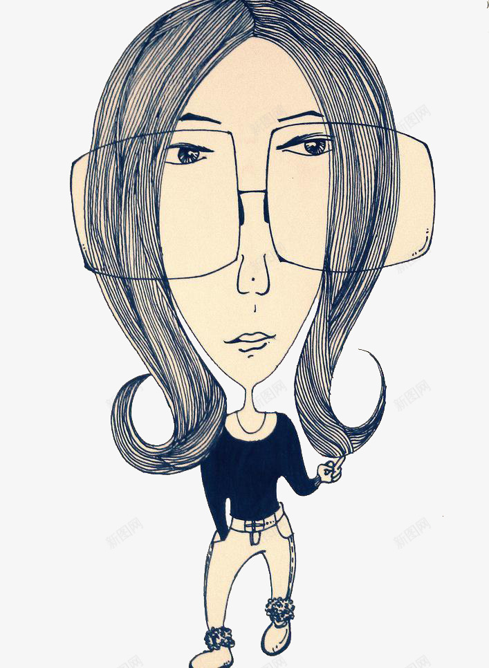 大头眼镜框架女孩png免抠素材_新图网 https://ixintu.com 中长卷发 大头眼镜框架女孩 手绘