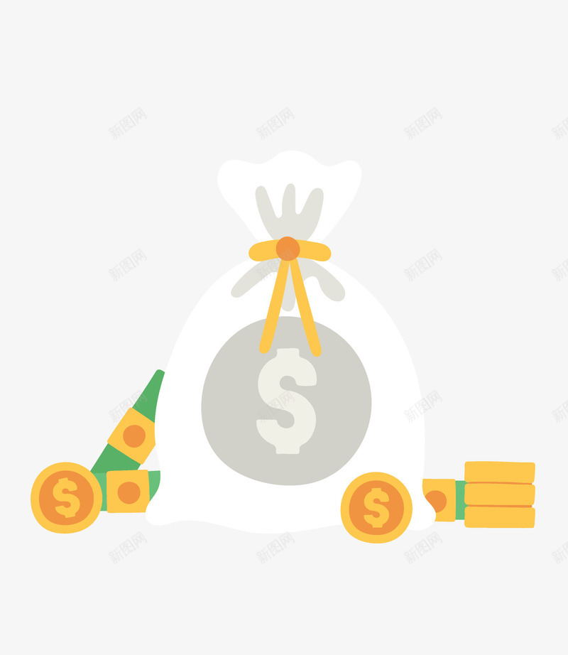 纸币金币和钱袋手绘图png免抠素材_新图网 https://ixintu.com 手绘图 硬币 纸币 金币 金融 金钱符号 钱袋