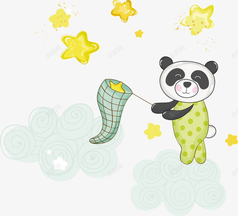 卡通国宝熊猫矢量图ai免抠素材_新图网 https://ixintu.com 卡通 可爱 国宝 星星 熊猫 玩耍 矢量图