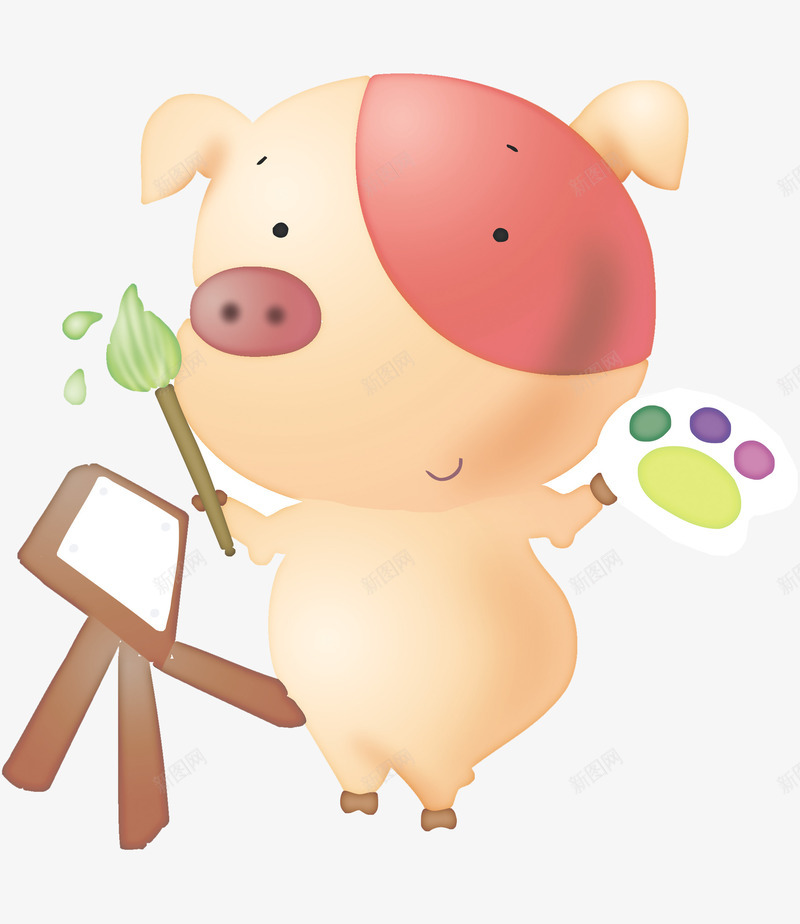 画画的小猪png免抠素材_新图网 https://ixintu.com png图形 png装饰 卡通 小猪 画画 画笔 花瓣 装饰