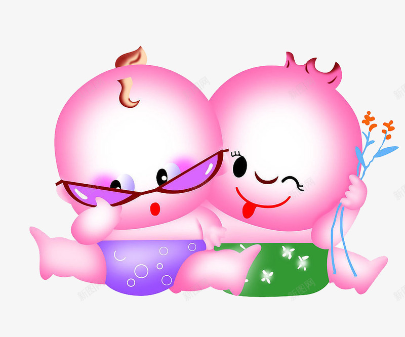 可爱的双胞胎png免抠素材_新图网 https://ixintu.com PNG图片 卡通 眼镜 花朵