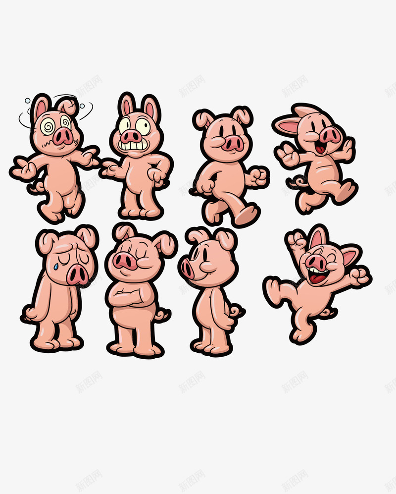 小猪动物矢量图eps免抠素材_新图网 https://ixintu.com 创意 动物 图案 小清新 小猪卡通 彩色 简约 装饰 矢量图