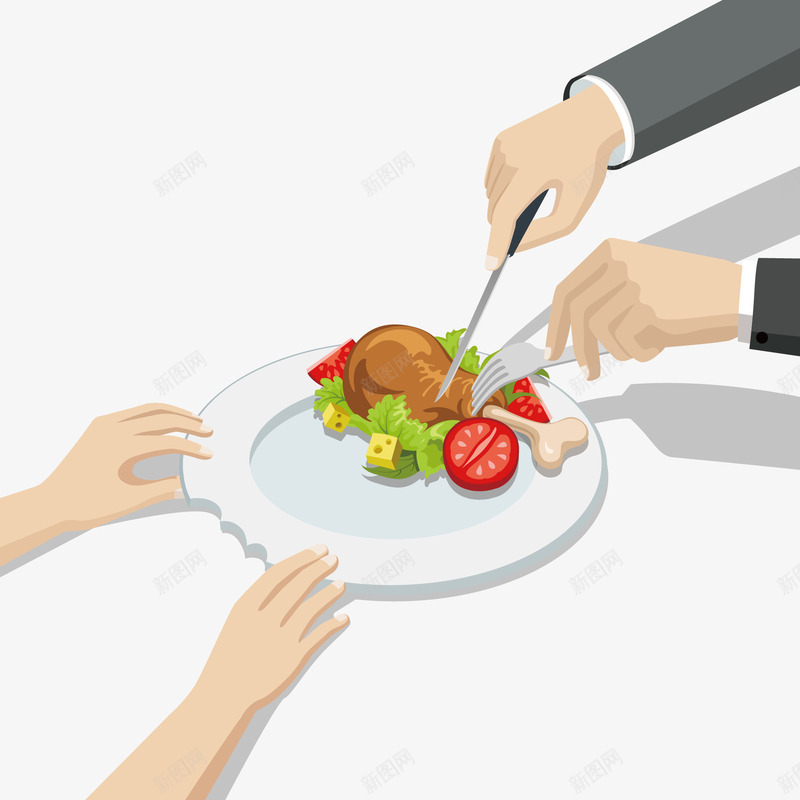 享受美食的商务男女矢量图ai免抠素材_新图网 https://ixintu.com 人物 商务 食物 餐具 鸡腿 矢量图