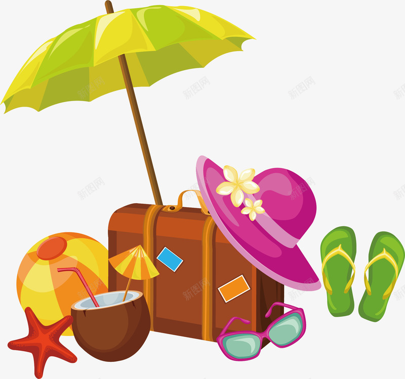 夏日酷爽装备矢量图ai免抠素材_新图网 https://ixintu.com 夏凉帽 夏日 眼镜 矢量图