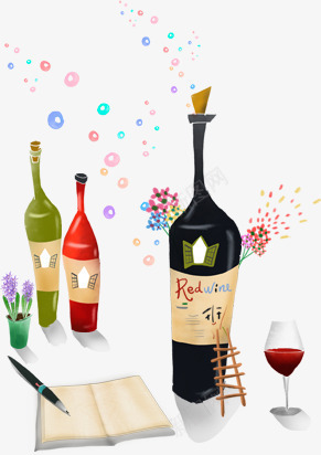 手绘红酒酒瓶气泡png免抠素材_新图网 https://ixintu.com 气泡 红酒 酒瓶