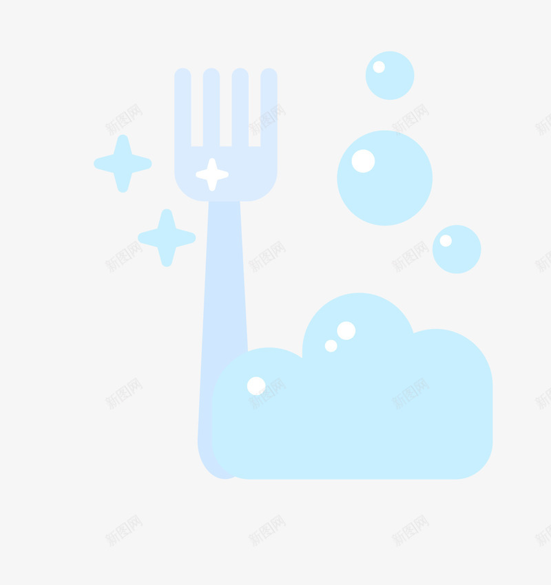 洗餐具清洁护理图标png_新图网 https://ixintu.com 叉子 干净 打扫 打理 泡泡 淡色 淡蓝色 清扫 清洁 清洁和护理相关UI图标 清理