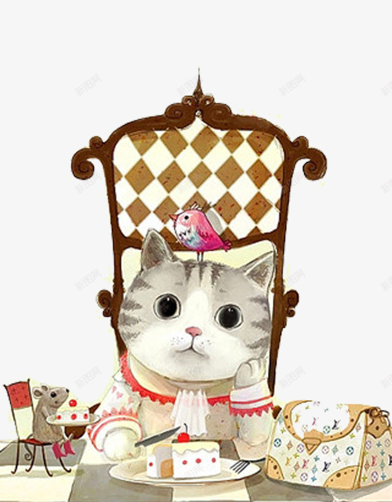 手绘水彩可爱托腮猫咪png免抠素材_新图网 https://ixintu.com PNG 可爱猫咪 吃饭猫咪 坐在餐桌前 手绘猫咪 猫咪 迷茫猫咪
