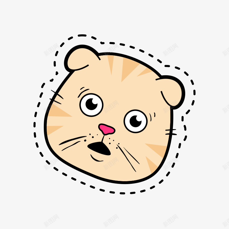 卡通猫咪头png免抠素材_新图网 https://ixintu.com PNG素材 卡通 猫咪 虚线