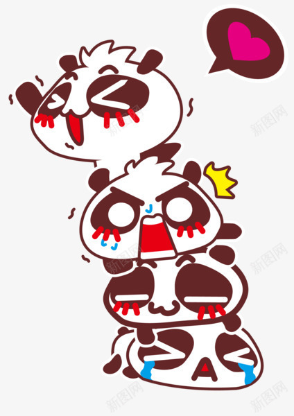叠在一起的熊猫png免抠素材_新图网 https://ixintu.com 卡通 可爱 搞笑 熊猫