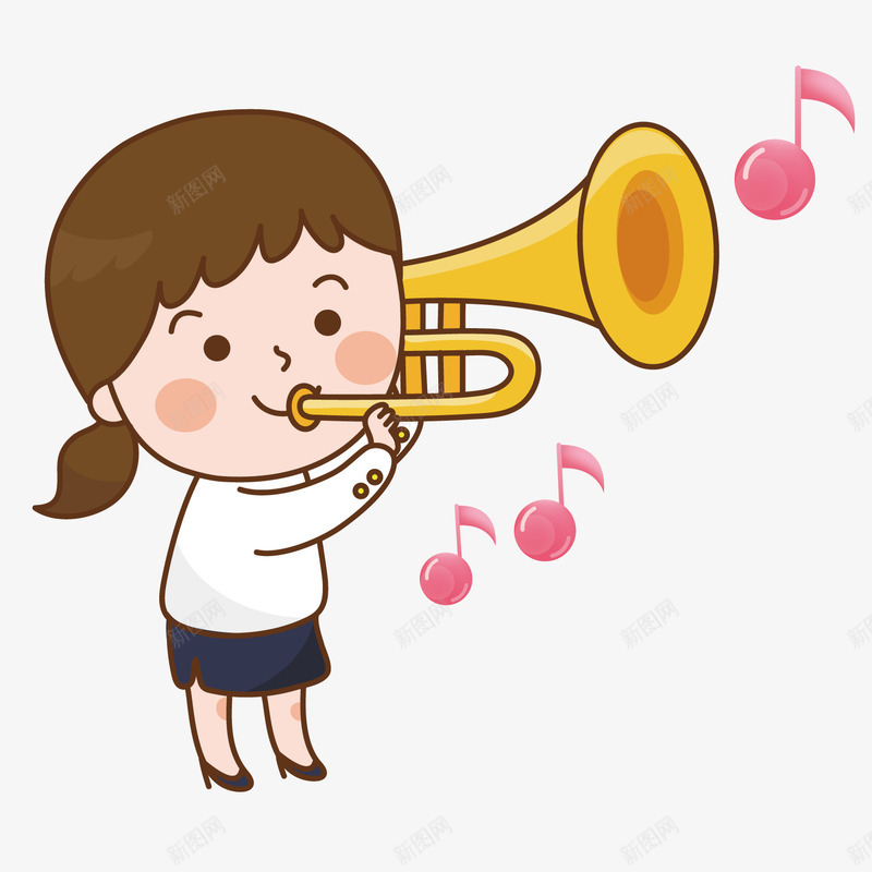 吹喇叭的女孩矢量图ai免抠素材_新图网 https://ixintu.com 卡通 吹喇叭的小女孩 喇叭 女孩 矢量图