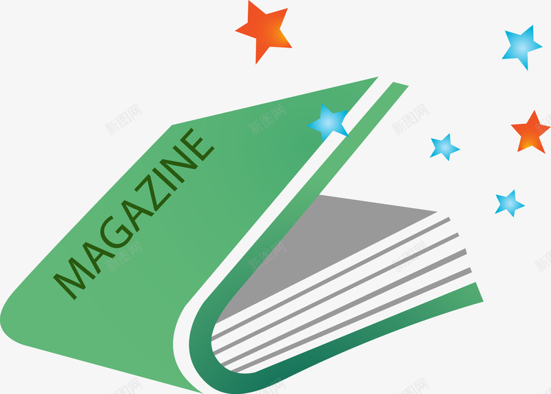魔法杂志矢量图ai免抠素材_新图网 https://ixintu.com 书籍 卡通 星星 绿色 翻开的杂志 矢量图