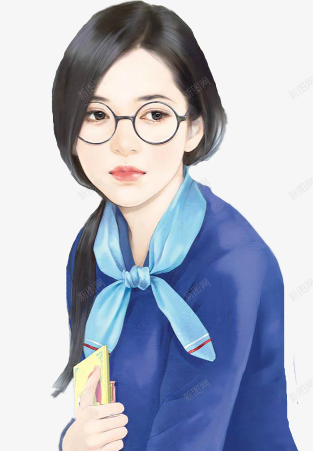 戴眼镜的女孩手绘png免抠素材_新图网 https://ixintu.com 女孩 手绘 眼镜