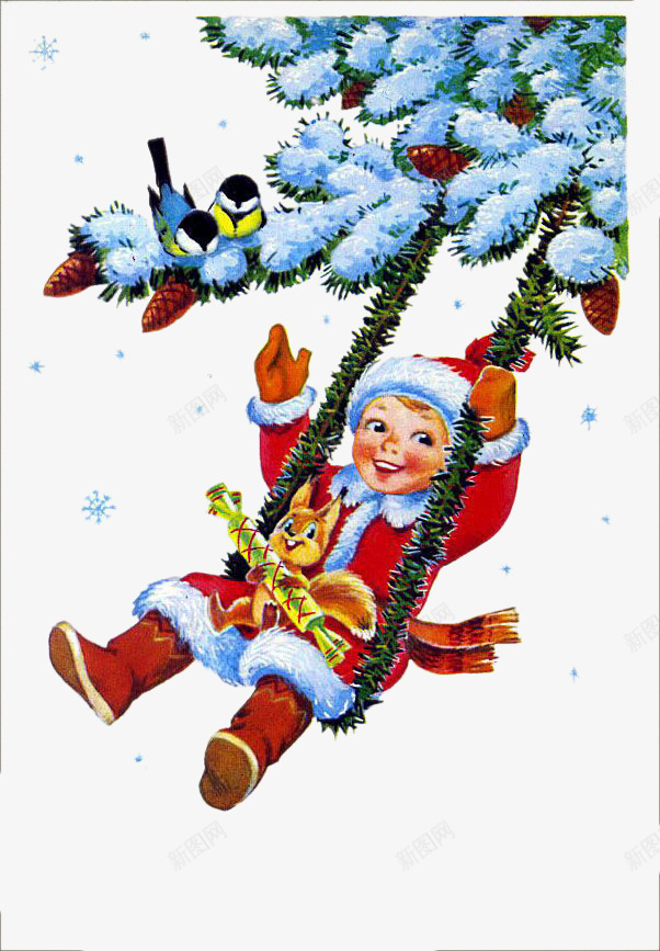 雪地里荡秋千的小男孩png免抠素材_新图网 https://ixintu.com 圣诞节 小男孩 荡秋千 雪地