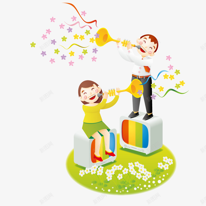站在电视机上吹唢呐的男子png免抠素材_新图网 https://ixintu.com 唢呐 电视 男子