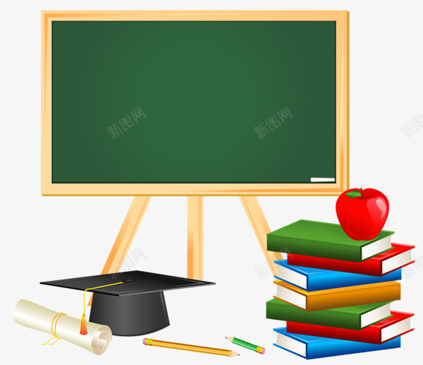 教学工具png免抠素材_新图网 https://ixintu.com 书籍 帽子 黑板