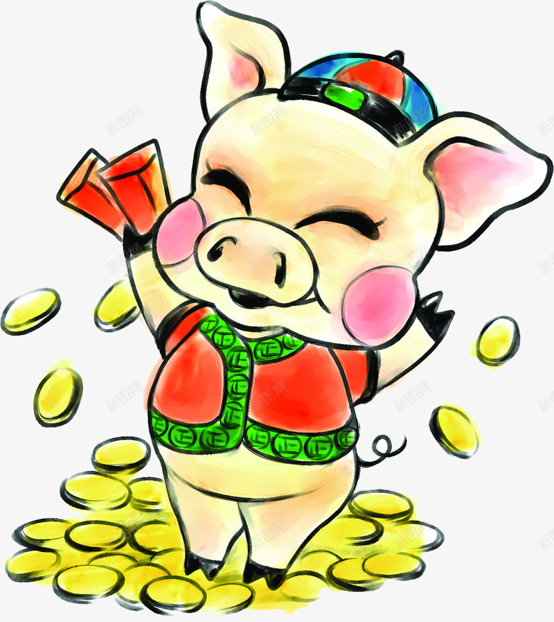 可爱金币小猪创意生肖png免抠素材_新图网 https://ixintu.com 创意 可爱 生肖 金币