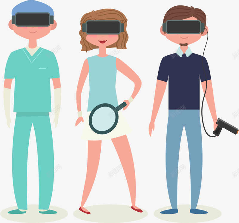 三个虚拟体验用户png免抠素材_新图网 https://ixintu.com VR世界 VR眼镜 科技 虚拟现实 运动