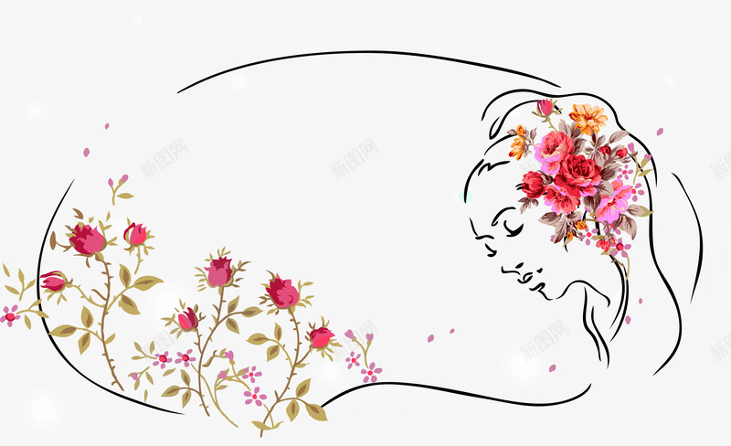 线描美女头像花纹背景png免抠素材_新图网 https://ixintu.com 线描背景 美女头像 美女矢量 背景 背景花纹 花纹矢量