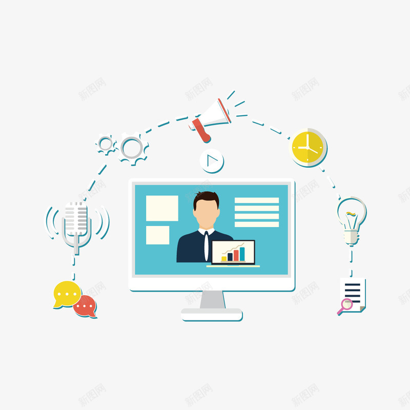 互联网创意元素png免抠素材_新图网 https://ixintu.com 喇叭 时间 灯泡 电脑