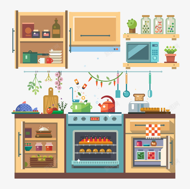 厨房png免抠素材_新图网 https://ixintu.com 卡通 平扁图形 食物 餐具