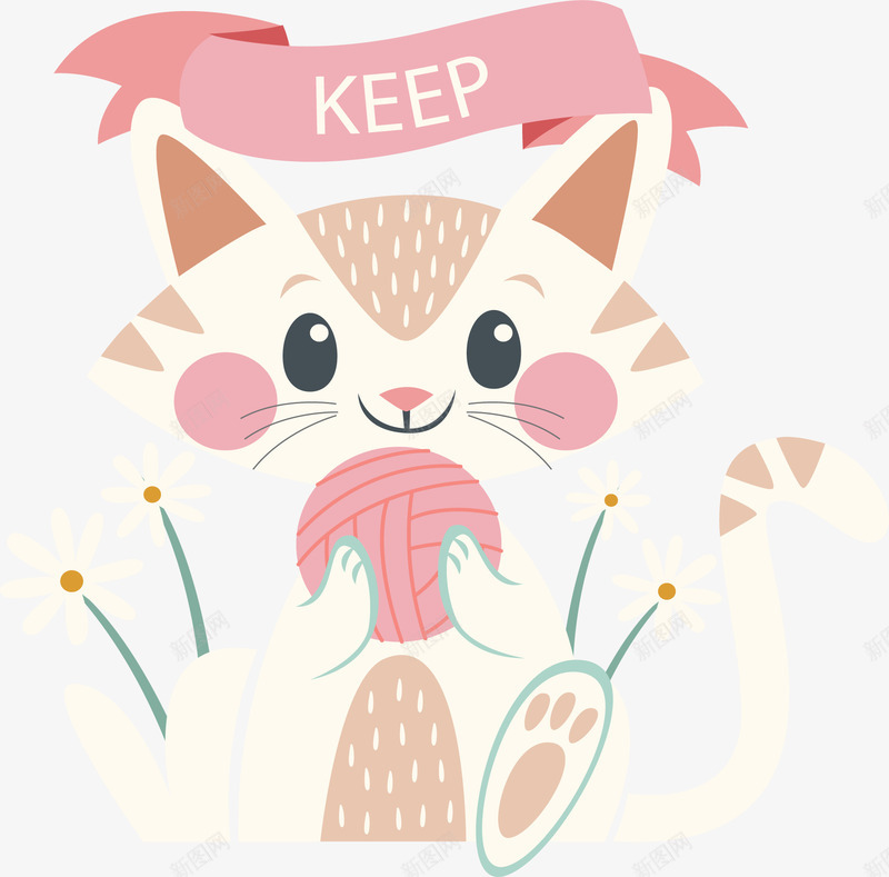 可爱的白色猫咪png免抠素材_新图网 https://ixintu.com 可爱猫咪 猫咪 玩毛线球 白色猫咪 矢量素材