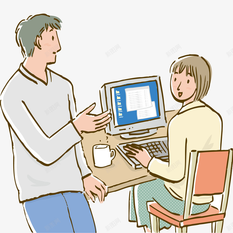 卡通办公室聊天的人物矢量图ai免抠素材_新图网 https://ixintu.com 人物设计 办公室 卡通 手绘 聊天 矢量图
