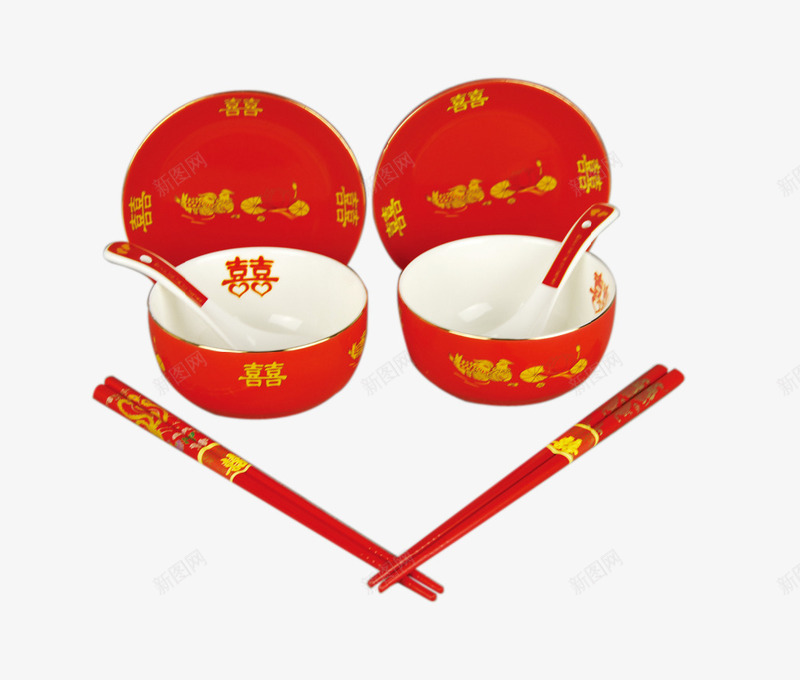 喜庆餐具png免抠素材_新图网 https://ixintu.com 筷子 红色餐具 餐具 饭碗