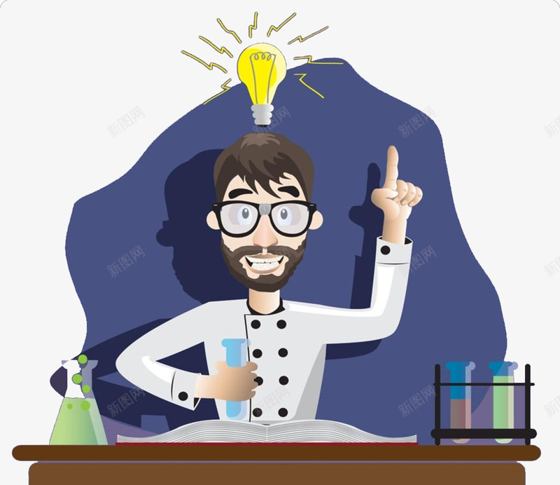 灵感创意png免抠素材_新图网 https://ixintu.com 卡通人物 发光的灯泡 排忧解难 科学实验 蓝色