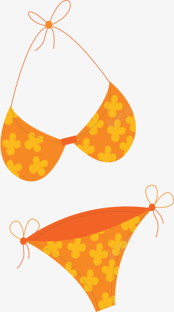 橘色花纹夏日比基尼矢量图素材