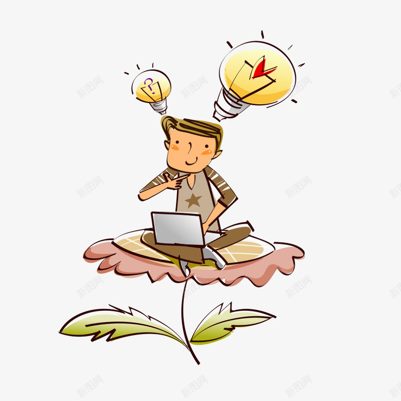 逆向思维png免抠素材_新图网 https://ixintu.com 卡通手绘 向日葵 灯泡 逆向思维