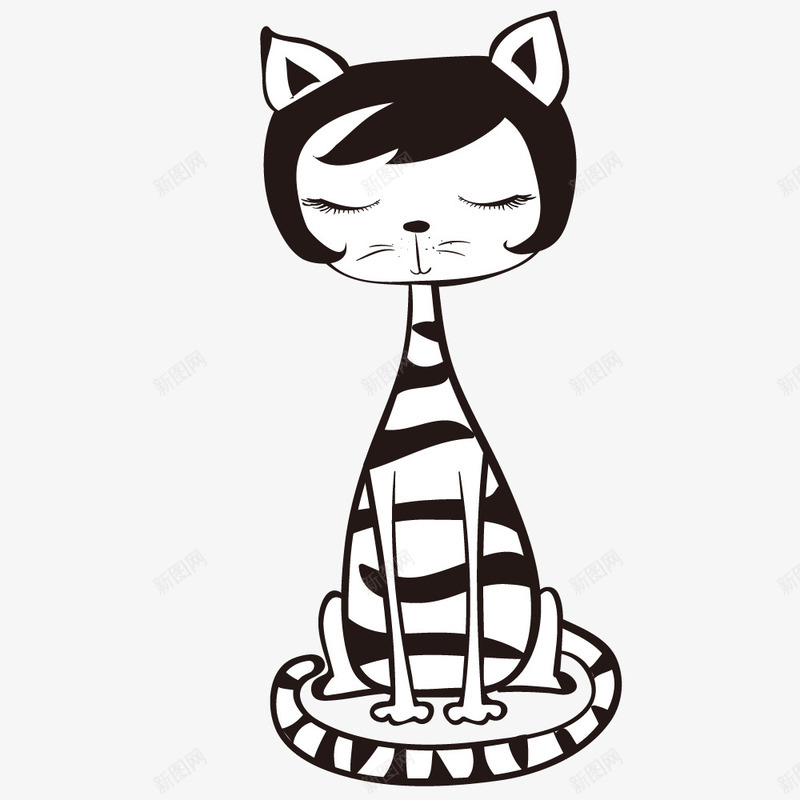 条纹图案的猫咪简图png免抠素材_新图网 https://ixintu.com 卡通 可爱的 头发 尾巴 手绘图 条纹图案 猫咪