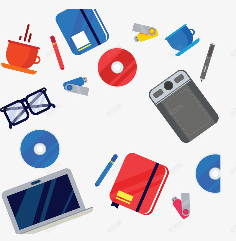 商务办公用品花纹矢量图ai免抠素材_新图网 https://ixintu.com 办公 办公用品 办公用品花纹 商务办公 彩色花纹 矢量png 矢量图