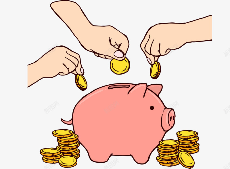 把金币放到存钱罐png免抠素材_新图网 https://ixintu.com 小猪存钱罐 手绘存钱罐 捐款 攒钱 粉色小猪