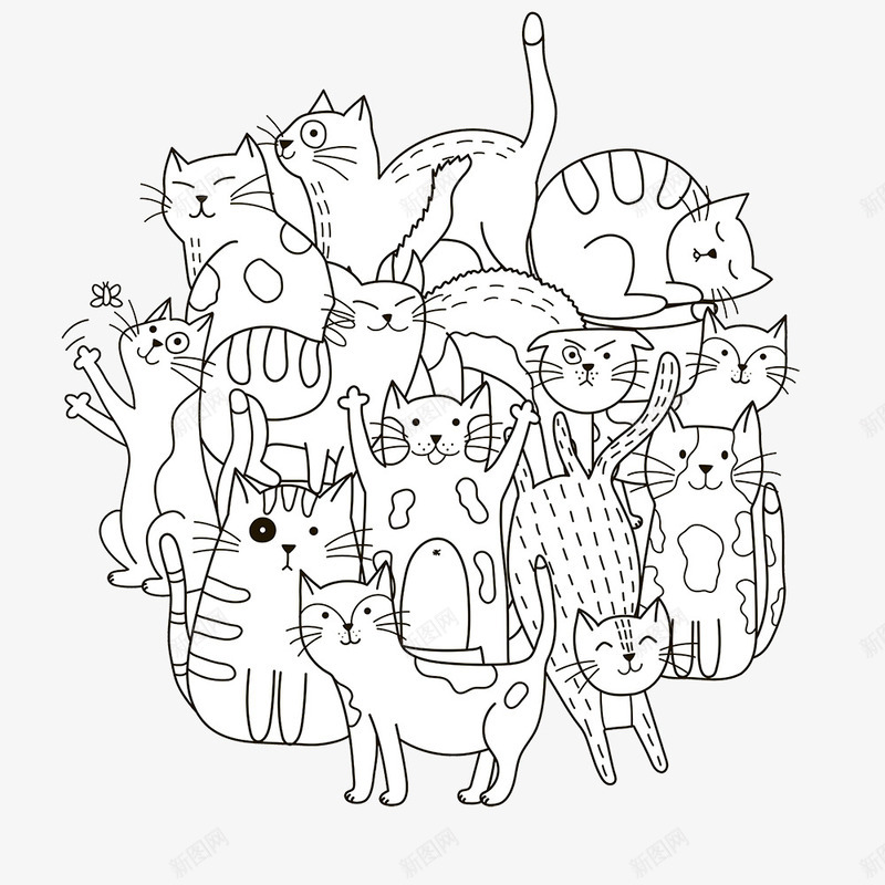 黑色手绘线条猫咪png免抠素材_新图网 https://ixintu.com 动物 卡通猫咪 手绘猫咪 猫咪 猫咪装饰 线条猫咪