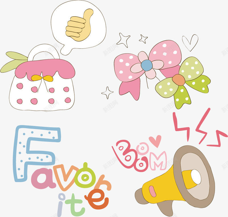卡通元素png免抠素材_新图网 https://ixintu.com 包包 卡通 可爱 喇叭 蝴蝶结