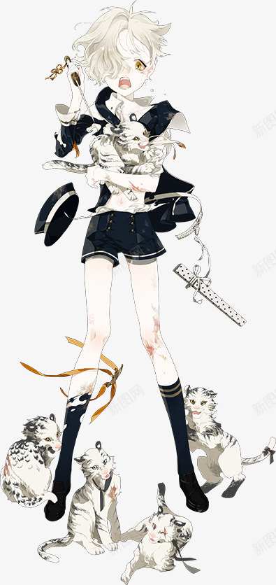 卡通拿着剑女孩猫咪png免抠素材_新图网 https://ixintu.com 卡通 女孩 拿着 猫咪