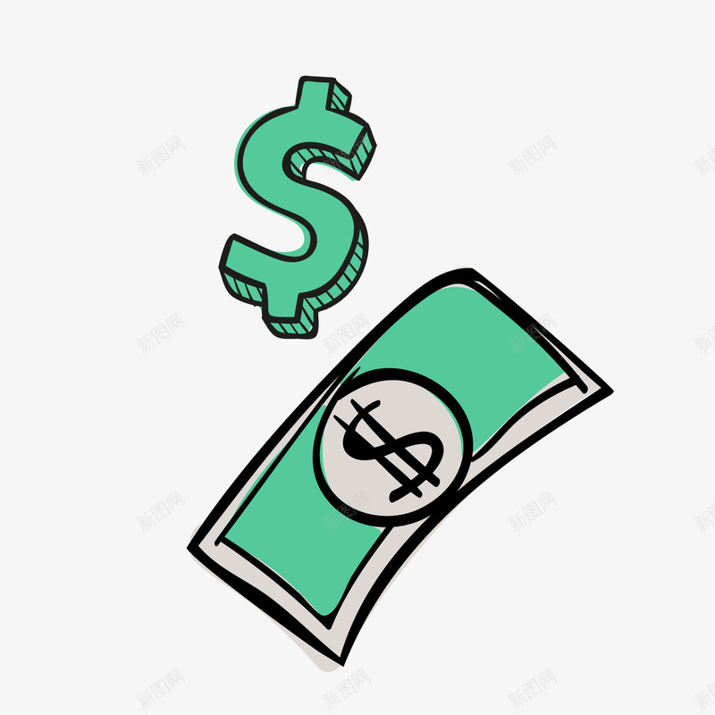 绿色美元纸币png免抠素材_新图网 https://ixintu.com 卡通金钱 绿色美元 美元 背景装饰 金融装饰