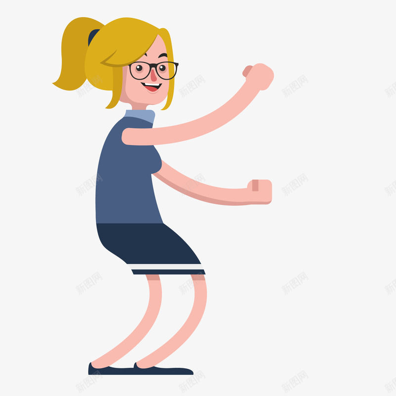 卡通舞蹈的女孩人物矢量图ai免抠素材_新图网 https://ixintu.com 人物设计 卡通 女孩 戴眼镜 扁平化 笑容 舞蹈 矢量图