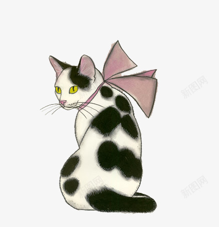 黑白蝴蝶结猫咪png免抠素材_新图网 https://ixintu.com 优雅 白猫 蝴蝶结 黑猫