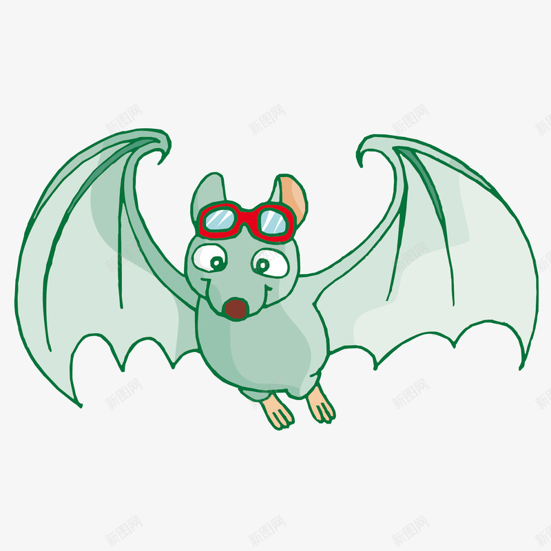 带着眼镜的蝙蝠png免抠素材_新图网 https://ixintu.com 动物 卡通 淡绿色 眼镜