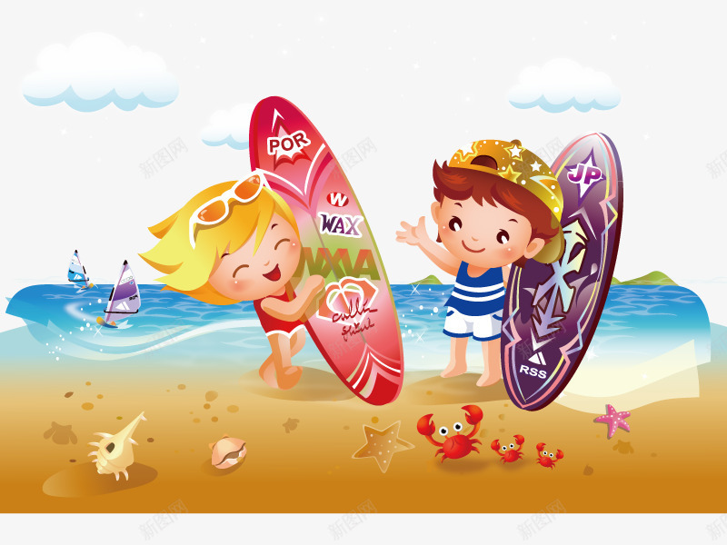 卡通海报游玩的小孩png免抠素材_新图网 https://ixintu.com 卡通小孩 海报 滑板小孩