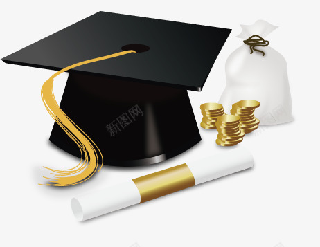 学士帽png免抠素材_新图网 https://ixintu.com 学位 学士学位 学士帽 证书 金币 钱袋