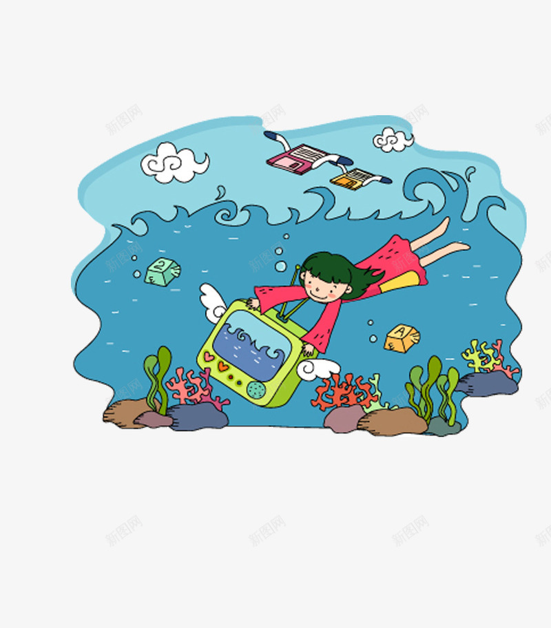 翱翔知识海洋png免抠素材_新图网 https://ixintu.com 书本 书海 卡通 大海 艺术 装饰