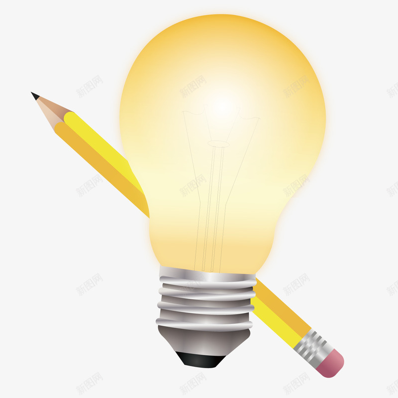 灯泡铅笔png免抠素材_新图网 https://ixintu.com 发光 灵感 装饰 解决方法的图标 黄色
