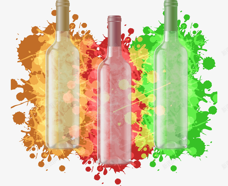 水彩墨迹和葡萄酒瓶矢量图ai免抠素材_新图网 https://ixintu.com 墨迹 水彩 葡萄酒瓶 矢量图