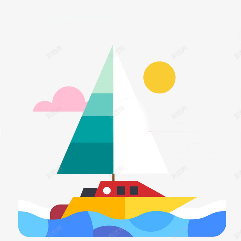 海中航行png免抠素材_新图网 https://ixintu.com 创意 卡通 壁纸 大海 彩色 手绘 插画 轮船