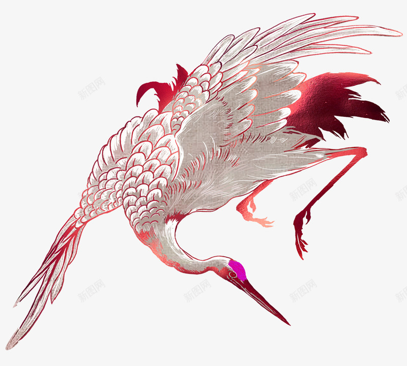 红色中国风仙鹤装饰图案png免抠素材_新图网 https://ixintu.com 中国风 仙鹤 免抠PNG 红色 装饰图案