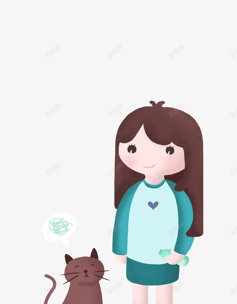 清新卡通人物女孩和猫咪psd免抠素材_新图网 https://ixintu.com 人物 卡通 可爱 清新