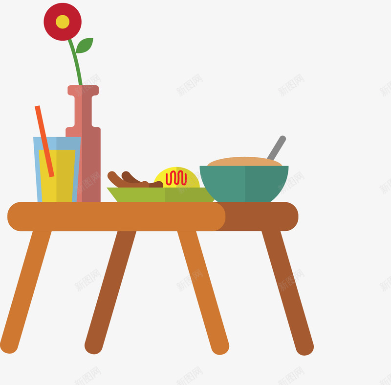 卡通餐桌png免抠素材_新图网 https://ixintu.com 卡通 扁平化 杯子 碗 食物 餐具