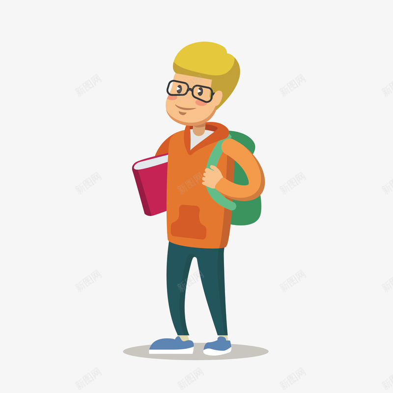 卡通上学学生矢量图eps免抠素材_新图网 https://ixintu.com png免抠图 上学 卡通 学生 戴眼镜 手绘 抱书 男生 背包 矢量图